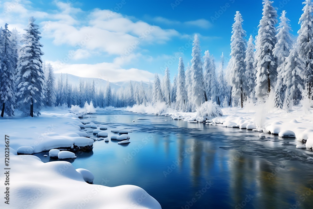 frozen river in winter. winter landscape in the mountains