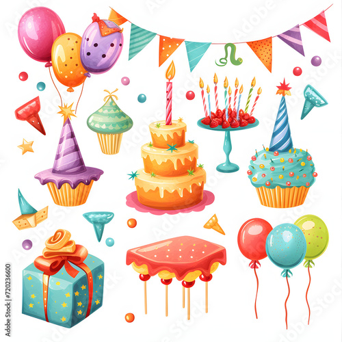 Birthday party decorations isolated on white background  png 