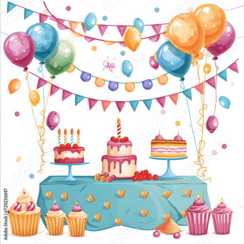 Birthday party decorations isolated on white background  png 