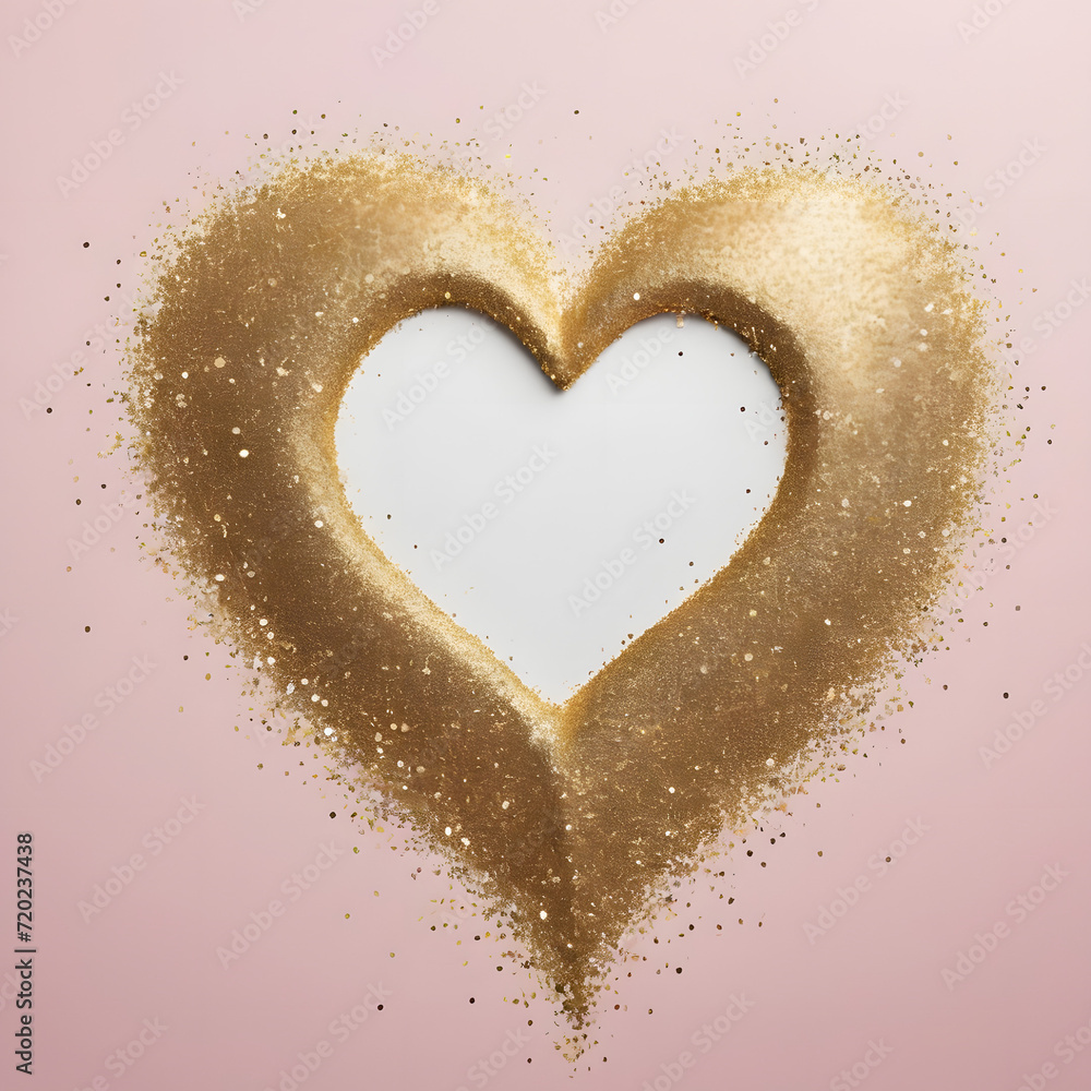 Golden glitter is sprinkled around a heart adding to the festive and elegant mood of the image. Golden glitter is sprinkled around a heart adding to the festive and elegant mood of the image.