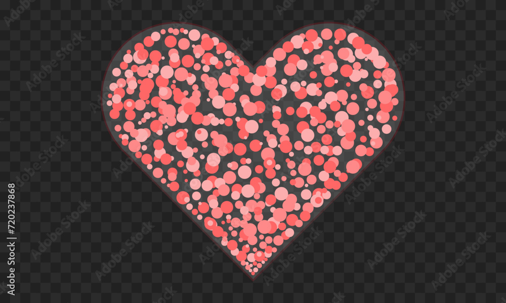 Obraz premium A big heart. A big heart consisting of multi-colored circles. The color of the circles is shades of red. Checkered background. Vector illustration EPS10.