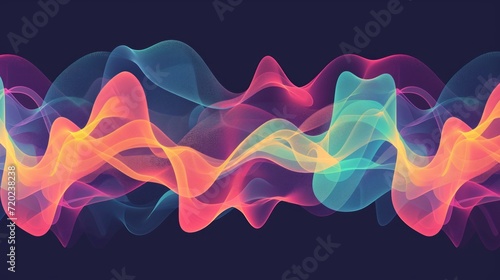 Colored background of abstract sound wave. Abstract flowing wavy, smoke lines. Vibrant colorful digital dynamic wave.