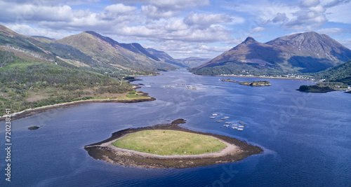 A view up Loch Linnhe towards Glencoe, the Pap of Glencoe, Ben Nevis and Fort William, Highlands, Scotland. photo