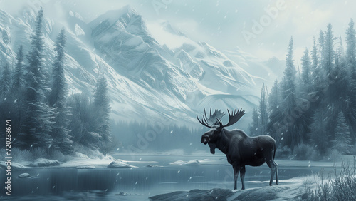 Mountain Solitude: A Moose’s Winter Journey