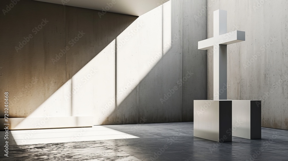 Cross in the church, Good Friday holiday, minimalist, copyspace.