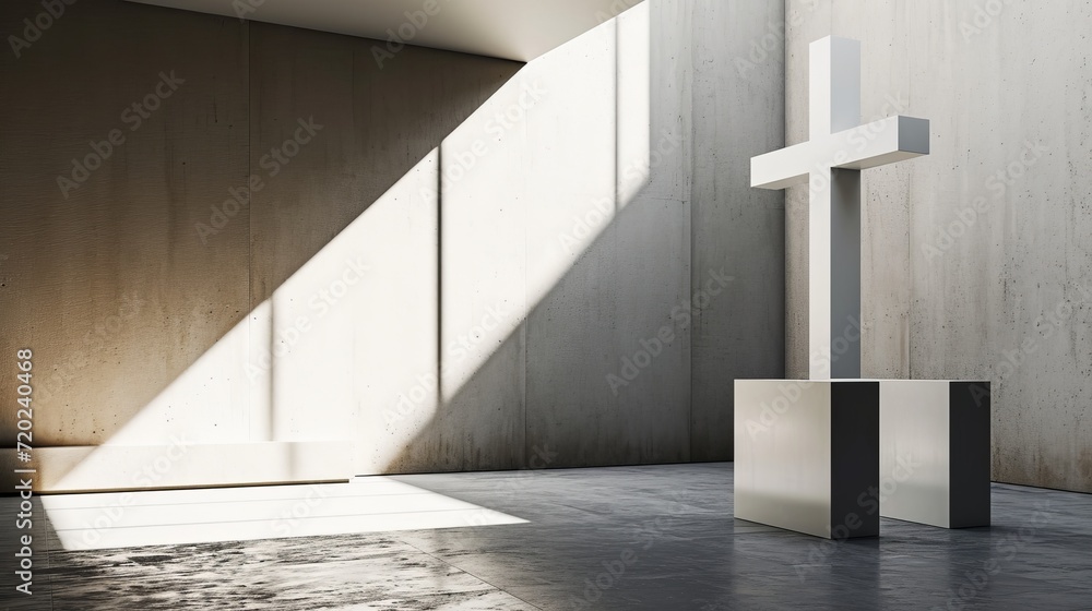 Fototapeta premium Cross in the church, Good Friday holiday, minimalist, copyspace.