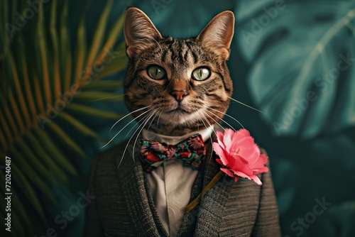 Business cat wearing suit, Ragdoll cat kitten isolated, dvertisement, surreal surrealism, in glam fashionable couture high end outfits isolated Creative animal concept photo