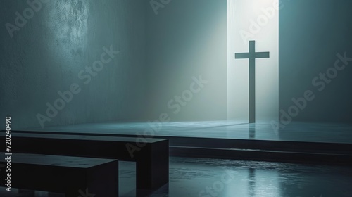 Cross in the church, Good Friday holiday, minimalist, copyspace.