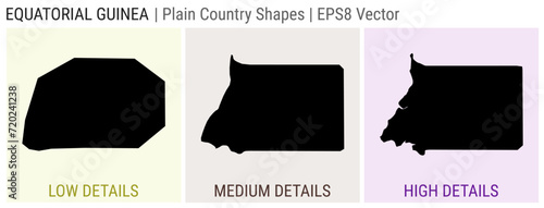 Equatorial Guinea - plain country shapes. Low, medium, and high detailed maps of Equatorial Guinea. EPS8 Vector illustration.