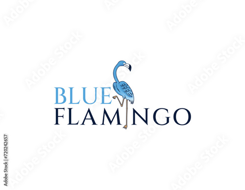 Blue Flamingo Bird Logo Design Template