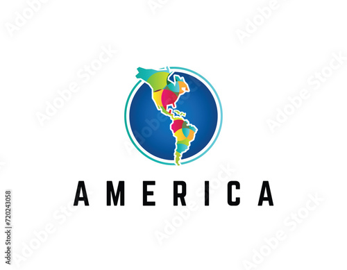 Colorful America Continent Globe Logo Design Template