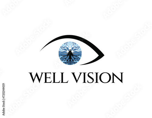 Vision Eye With Tree Root and Meditation Logo Design Template