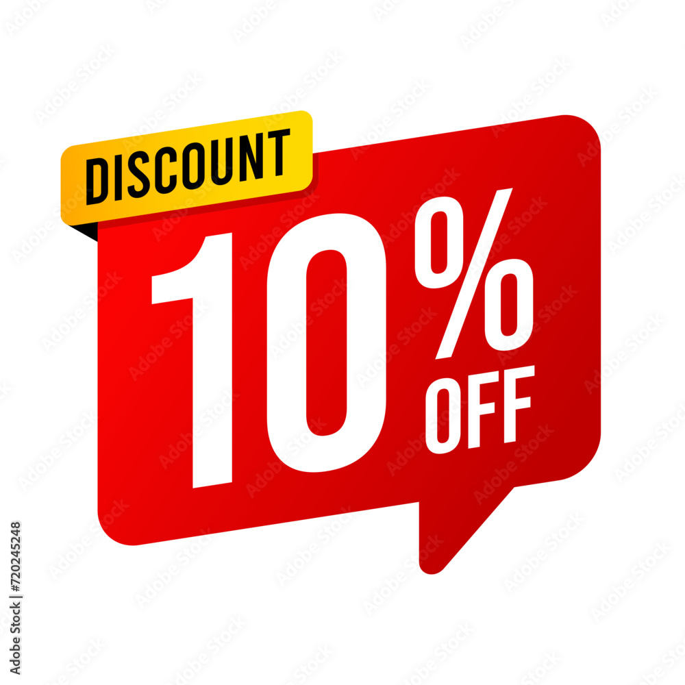 Discounts 10 percent off. Red and yellow template on white background. Vector illustration Discounts 10 percent off. Red and yellow template on white background. Vector illustration