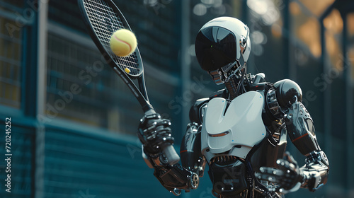 Cinematic photograph of robot playing sports AI. Smart robots. Future. photo