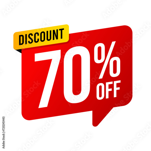 Discounts 70 percent off. Red and yellow template on white background. Vector illustration