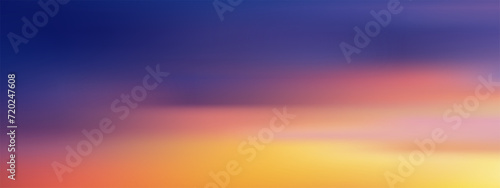 Sunset sky with Motion blurred twilight dusk sky in evening with yellow,orange, pink, red, purple, blue and cloud background,Vector Panoramic surise sky with refraction by the sea beach in Summer