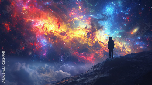 Abstract Colorful Cosmos Background Featuring Planets, Galaxies, Sky, and Stars in the Universe 