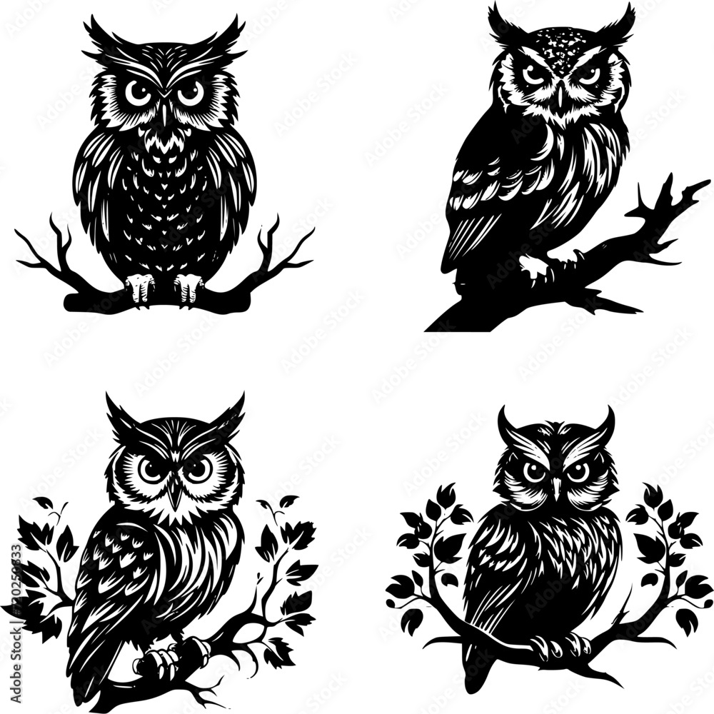Fototapeta premium owl silhouette, owl png, owl svg, bird png, bird svg, owl vector, bird vector, animal, cartoon, owl, set, vector, bird, icon, cat, illustration, dog, cute, baby, funny, head, fun, bear, character, pan
