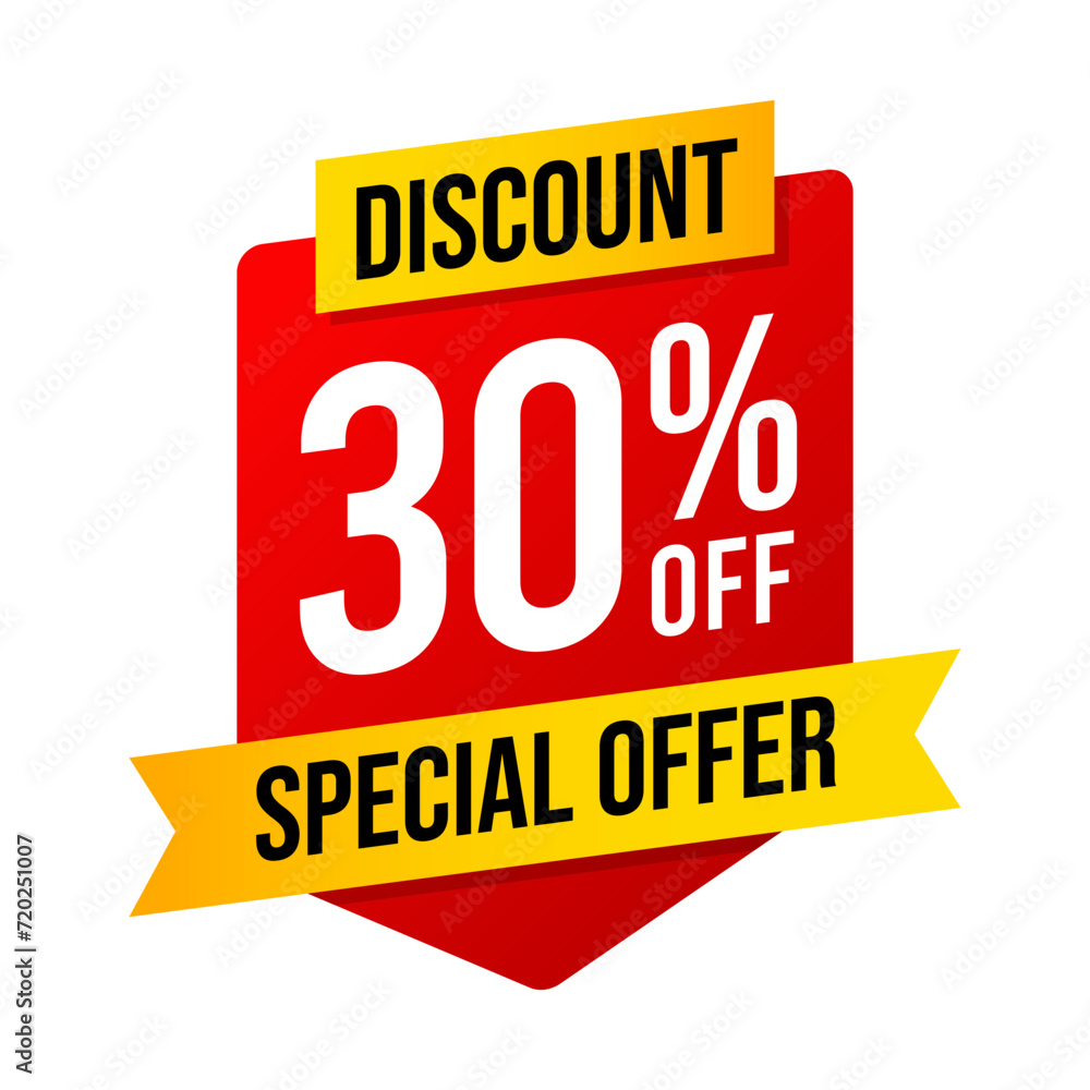 Special offer discounts 30 percent off. Red and yellow template on white background. Vector illustration Special offer discounts 30 percent off. Red and yellow template on white background. Vector illustration