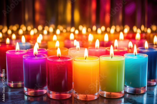 Close up of candles with colorful wax. Candle background