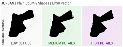 Jordan - plain country shapes. Low, medium, and high detailed maps of Jordan. EPS8 Vector illustration.