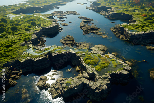 Aerial view of green woods ...