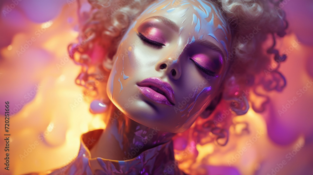 Futuristic fashion portrait of beautiful african american woman with creative make-up