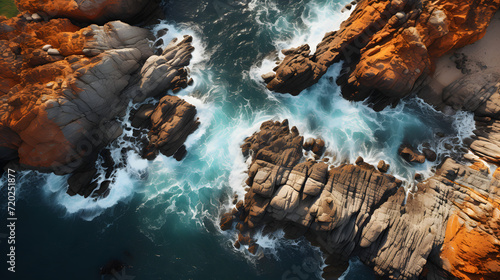 Aerial view of Rock and blue sea water coastline in summer scenic beach