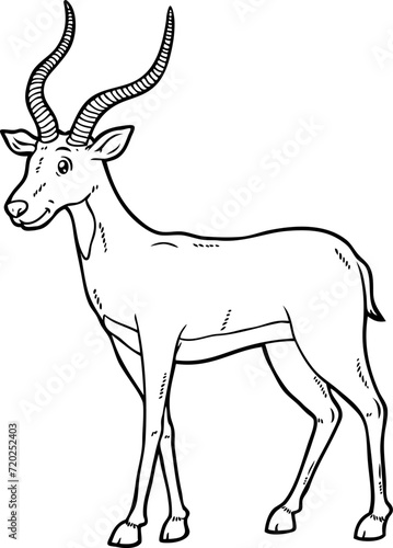 Vector Cartoon Antelope With Big Horns Line Art