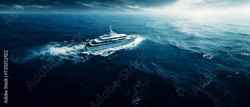 Luxury yacht or ship  motor boat on the sea. Yachting. view of seascape. Panoramic background. Generative ai