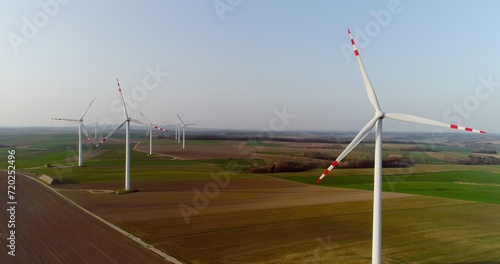 Aerial wiev of windmills farm. Power Energy Production