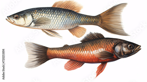 Illustration of a set of carp fish isolated on a white background