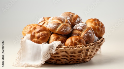 Easter kruffins, easter basket, easter bread, white background