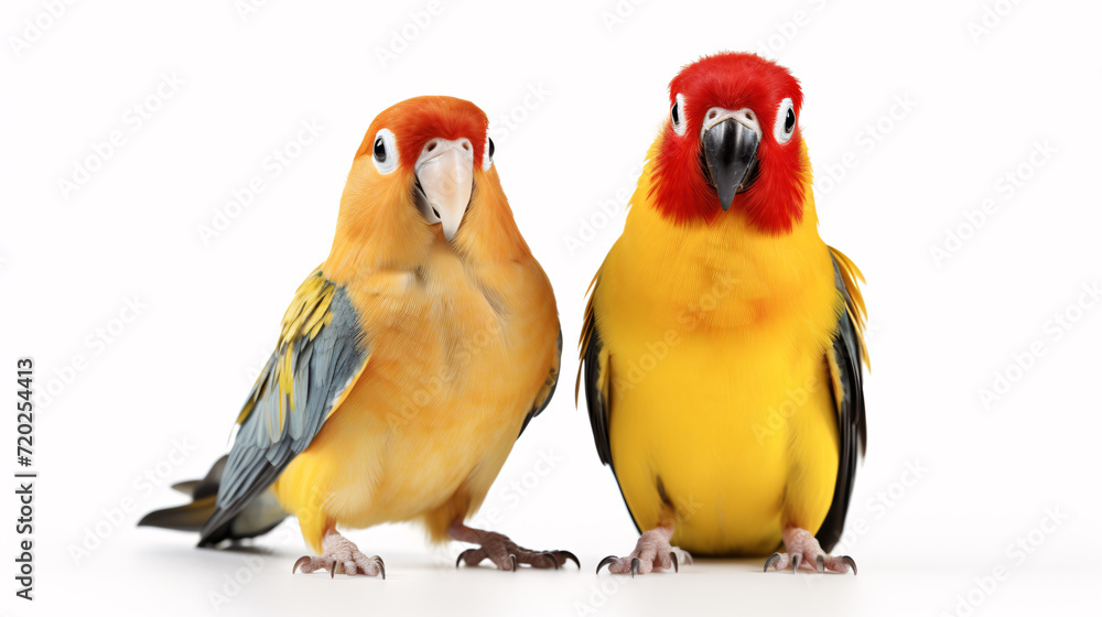 Fototapeta premium Beautiful couple of lovebirds isolated on white background with clipping path