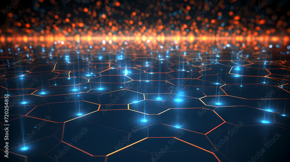 Futuristic technology background of digital glowing waves and network system Futuristic technology background of digital glowing waves and network system