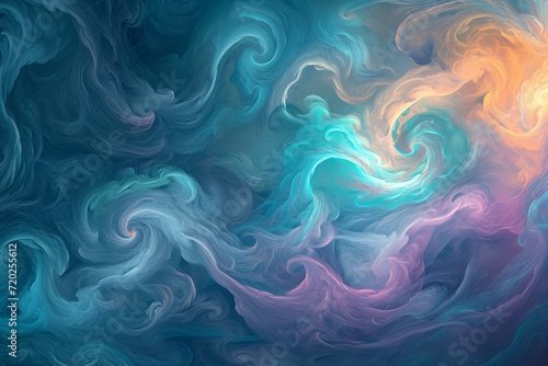 An abstract representation of the impact of meditation and relaxation techniques on the mind. Vibrant swirls of calming colors intertwine, forming a harmonious composition photo
