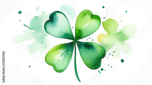 green watercolor clover leaf on white background photo