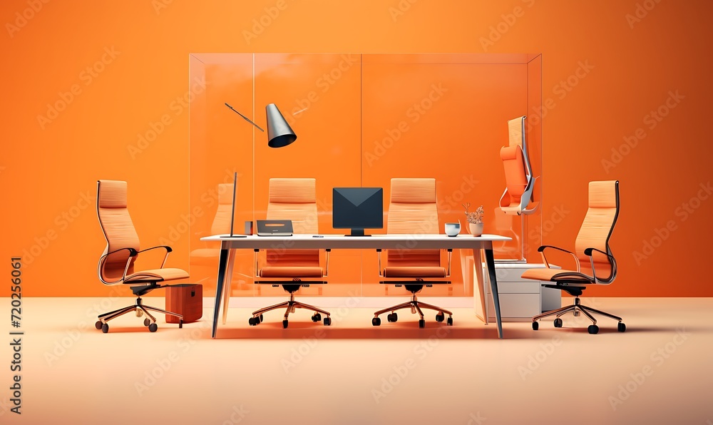office desk and chairs in the center illustration style 3D illustration. Generative Ai