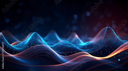 Futuristic technology background of digital glowing waves and network system