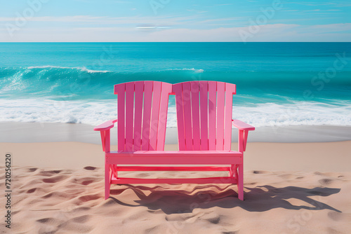 Tropical beach with chaise ...