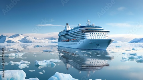 Cruise ship in the ocean with icebergs in the back © Yzid ART