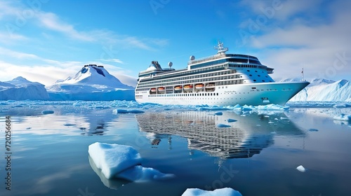 Cruise ship in the ocean with icebergs in the back © Yzid ART