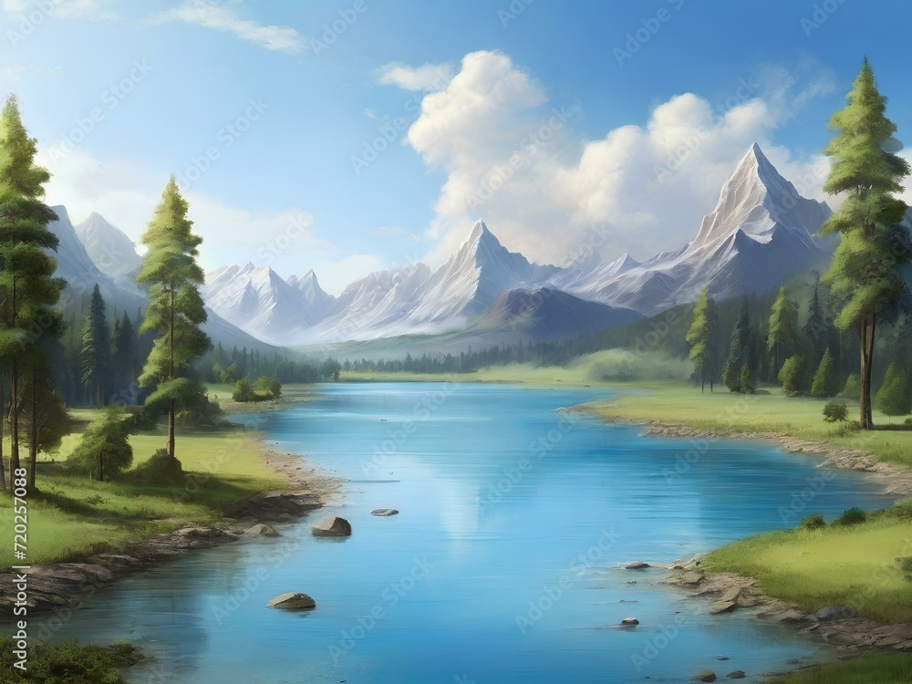 custom made wallpaper toronto digitallake and mountains, Generative AI