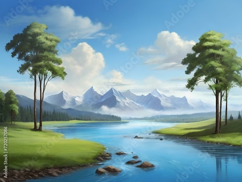 Wallpaper Mural lake and mountains, Generative AI Torontodigital.ca