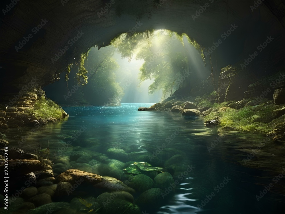 custom made wallpaper toronto digitalwaterfall in the forest, Generative AI