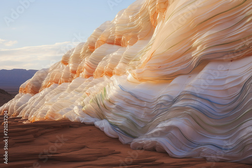 Surreal landscape mimicking layered plastic textures. Generative AI image photo