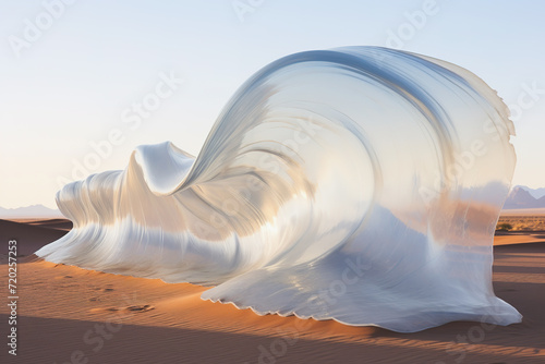 Plastic wave in the desert - an environmental metaphor. Generative AI image photo