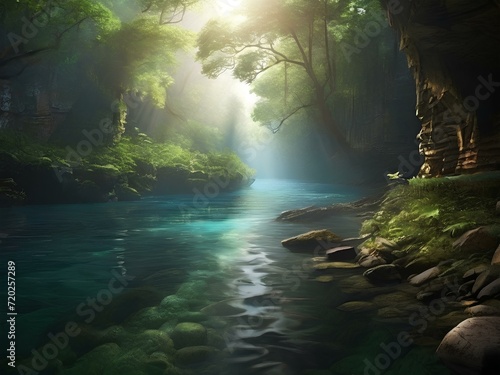 Wallpaper Mural misty morning in the forest, Generative AI Torontodigital.ca