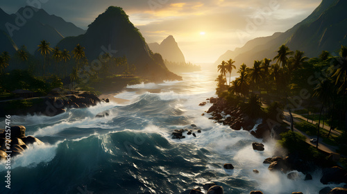 Sunny landscape view of the...