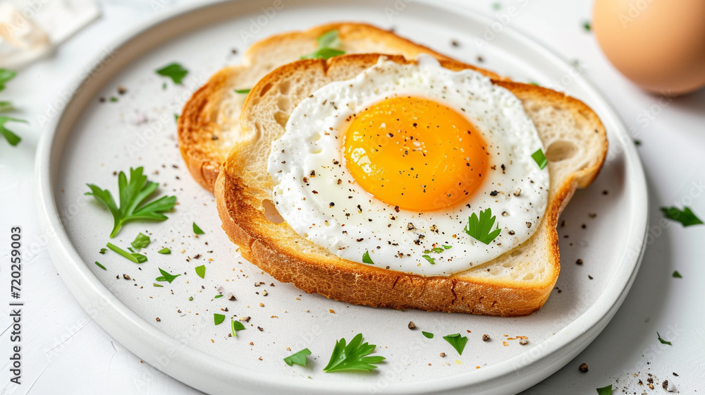Bread with fried egg on a plate Bread with fried egg on a plate